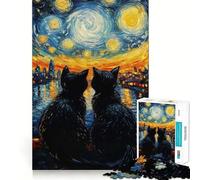 Puzzle Chats Nuit Étoilée pour Adultes, 1000 Pièces, Jeu de Réflexion, Détente, Cadeau de Noël 50x75cm
