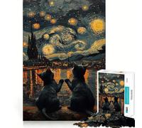 Puzzle Chats Nuit Étoilée pour Adultes 1000 Pièces Jouet Intelligent et Apaisant Découpe Précise Pièce de Collection 38x52cm