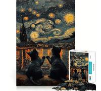 Puzzle Chats Nuit Étoilée pour Adultes 1000 Pièces Pure Logic Jeu Anti-Stress Découpe Précise Cadeau de Père Noël 50x75cm