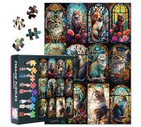 Puzzle chats sur vitrail 1000 pièces pour adultes puzzle pour chat pour anniversaire cadeau intelligence collection de chats sur vitrail puzzle pour famille jeux d'intérieur décoration de la maison 50