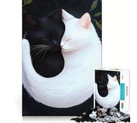 Puzzle Chats Yin Yang 1000 pièces Jeu de logique et de réflexion Découpe Experte Artisanat d'exception Exercice Mental Calme à Faire à la Maison (38x26cm)