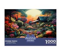 Puzzle Chaumière de Jungle Tropicale 1000 Pieces pour Adultes,Jungle Nocturne onirique Un Jeu De Dexérité Très Difficile Puzzle Éducatif Et Stimulant Un Jeu Cadeau Original 38x26cm/1000pcs