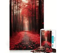 Puzzle Chemin de la Forêt Rouge 1000 Pièces pour Adultes Jeu de Réflexion Paisible et Amusant Pièce de Collection Art Découpée avec Soin (38x52cm)