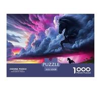 Puzzle Cheval 1000 pièces détaillé pour Adultes et Enfants - Silhouette de Cheval, Nuages d’Orage, extrêmement Difficile, idée Cadeau, 52x38 cm