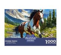 Puzzle Cheval 1000 pièces en Papier recy eux Chevaux, rivière, Montagnes, Jeu Stimulant, décoration Murale, idée Cadeau, 38x26 cm