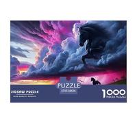 Puzzle Cheval 1000 pièces en Papier recyclé pour Adultes et Enfants - Silhouette de Cheval, Nuages d’Orage, Jeu Familial Stimulant, 38x26 cm