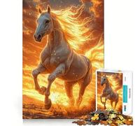 Puzzle Cheval Blanc au Coucher du Soleil pour Adolescents 1000 Pièces Jeu Stimulant l'esprit Assemblage Solide et Sécurisé Activité de Partage en Famille (38x26cm)