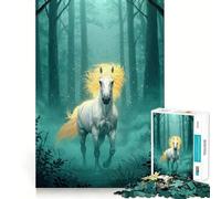 Puzzle Cheval Blanc dans Forêt Enchantée 1000 Pièces Stimule l'esprit Découpe Nette Composants Robustes Un Divertissement captivant pour des Moments de détente à la Maison (38x26cm)