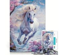 Puzzle Cheval Blanc Sauvage en Hiver 1000 Pièces Jeu Stimulant Le Cerveau Assemblage Parfait Adapté Divertissement Confortable à l'Intérieur pour Tous (50x75cm)