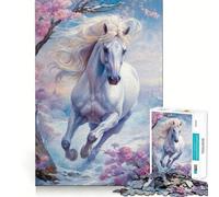 Puzzle Cheval Blanc Sauvage en Hiver pour Adultes 1000 Pièces Jeu Stimulant l'esprit Pièces Précises et sans Couture Activité de Groupe Relaxante en Intérieur (38x52cm)