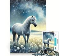 Puzzle Cheval Blanc sous Ciel Étoilé 1000 Pièces pour Adolescents Jeu de Mémoire Activité de Groupe Amusante,Propre et Relaxante à Faire en Intérieur (38x26cm)