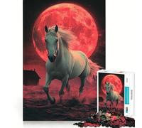Puzzle Cheval Blanc sous la Lune de Sang 1000 Pièces Jeu de Construction Assemblage Parfait Activité Récompenseuse pour Les Jours de Pluie (38x26cm)