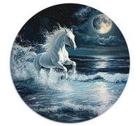 Puzzle Cheval Fin 1000 Pièces pour Adultes Enfants Jeu ÉduChatif Puzzle Cheval Plage Vagues Clair de Lune Idée Cadeau DéCoration 1000pcs (67.5x67.5cm)