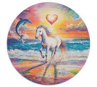 Puzzle Cheval Fin 1000 Pièces pour Adultes Enfants Jeu ÉduChatif Puzzles Cheval Plage Dauphin Cadeau Adulte Home Decor 1000pcs (67.5x67.5cm)