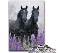 Puzzle Cheval Noir 1000 pièces, Difficile à compléter mais Amusant et Humoristique avec Affiche et fiche de Questions-réponses Assorties (38x26cm)