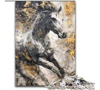 Puzzle Cheval Noir Doré 1000 pièces pour Adolescents, Jeu Stimulant et Jeu Familial, Cadeau d'anniversaire, décoration Murale 50x75cm