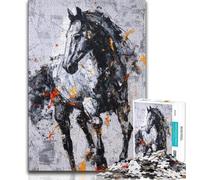 Puzzle Cheval Noir Doré 1000 pièces pour Adultes, Anti-Stress, défi Difficile, adapté à la décoration de Bureau 38x26cm