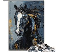 Puzzle Cheval Noir Doré 2000 pièces pour Adolescents, Jeu Stimulant et Jeu Familial, Cadeau d'anniversaire, décoration Murale (70x100cm)
