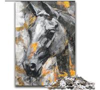 Puzzle Cheval Noir Doré pour Adolescents 2000, Jouets de Divertissement Familial, idéal comme Cadeau pour Toute la Famille 70x100cm