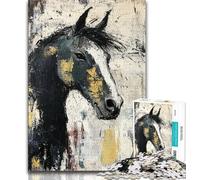 Puzzle Cheval Noir Doré pour Adultes 1000 Pièces, Aidez Le Cerveau à Exercer des Jouets Addictifs pour Cultiver la Patience Une Œuvre d'art 50x75cm