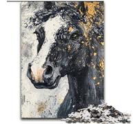 Puzzle Cheval Noir Doré pour Adultes 1000 Pièces, Convient aux 14 Ans et Plus, Idées Cadeaux pour Améliorer la Mémoire 26x38cm