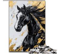 Puzzle Cheval Noir Doré pour Adultes 1000 Pièces, Défi d'Intelligence Cérébrale, Jouets Addictifs pour la Décoration Intérieure (50x75cm)