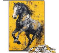 Puzzle Cheval Noir Doré pour Adultes 1000 Pièces, Jeu de Rigueur et de Famille avec Affiche et Fiche de Trivia (26x38cm)