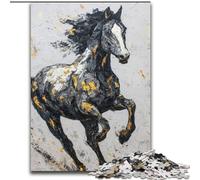 Puzzle Cheval Noir et Doré pour Adolescents, 1000 pièces, Cadeau Amusant pour Les Vacances et Le soulagement du Stress (50x75cm)