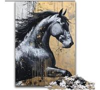 Puzzle Cheval Noir et Doré pour Adolescents, Anti-Stress, Vacances à la Maison, Passe-Temps, Amour Entre Couples (70x100cm)