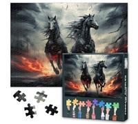 Puzzle Cheval Noir pour Adultes 1000 Pièces Deux Chevaux Courir à travers le Feu Puzzles pour Familles Jeux Difficiles Défi Animal Puzzle Art pour Adultes Décoration Murale 50 cm x 70 cm