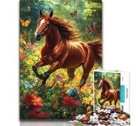 Puzzle Cheval Parmi Les Fleurs 1000 Pièces pour Adultes, Séjour Tue Le Temps, Chaque Pièce Est Unique - Jeu Familial Amusant et Défi (75x50cm)
