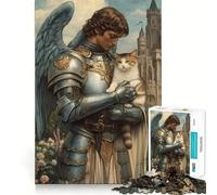Puzzle Chevalier Angélique avec Chat 1000 Pièces Jeu de Construction Assemblage Parfait Activité Récompenseuse pour Les Jours de Pluie (38x26cm)