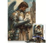 Puzzle Chevalier Angélique avec Chat pour Adolescents 1000 Pièces Stimulation Cérébrale Temps de Détente Heureux Assemblage Ferme Cadeau Saisonnier (38x26cm)