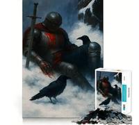 Puzzle Chevalier blessé avec Corbeaux dans la Neige pour Adultes,1000 pièces,pour stimuler la Concentration,Amusant,Taille Uniforme,pièces précises,activité de Partage pour Les Proches (38x52cm)