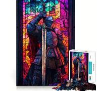 Puzzle Chevalier en Vitrail pour Adolescents 1000 Pièces Jeu de Logique Solide Anti-Stress Bord Transparent Cadeau Classique 50x75cm