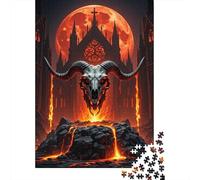 Puzzle Chèvre 1000 Pièces en Bois pour Adultes Enfants Jeu ÉduChatif Jeu De Défi Puzzles Tête de chèvre Lune de Sang église Cadeau Famille Home Decor 1000pcs (75x50cm)