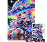 Puzzle Chibi Sorcière Arc-en-Ciel 1000 Pièces pour Adultes Jeu de logique,de réflexion et de détente Cadeau de Noël sans Couture (38x52cm)