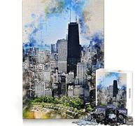 Puzzle Chicago à l'aquarelle pour Adolescents,1000 pièces,pour développer la dextérité mentale,se détendre Pendant Les Moments de Calme,découpe de qualité supérieure, pour Noël (50x75cm)