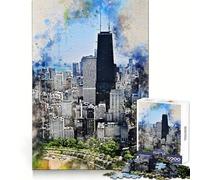 Puzzle Chicago à l'aquarelle pour Adultes,1000 pièces,développement cognitif,détente,Cadenas Solide,Cadeau de Noël idéal (38x52cm)