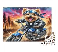 Puzzle Chien 70x50cm 1000p Papier recyclé pour Adultes Moto Défi Difficile Stimule la réflexion cérébrale Cadeaux pour Hommes