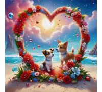 Puzzle Chien avec Couronne de cœur pour Adultes 200 pièces, Artistique 28x28cm Puzzle de Bricolage pour Décoration de la Maison, Jeu éducatif Challenge Toy, Puzzles pour Adultes Enfants