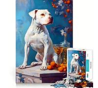 Puzzle Chien Blanc avec Oranges 1000 Pièces Découpe Laser pour Un Ajustement Parfait Activité de Partage en Famille (38x26cm)
