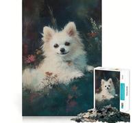 Puzzle Chien Blanc dans Les Fleurs 1000 Pièces pour Adolescents Stimule l'esprit Ajustement Parfait Loisirs Captivants pour des Moments Confortables à la Maison (50x75cm)