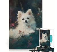 Puzzle Chien Blanc dans Les Fleurs pour Adolescents 1000 Pièces Jeu Développant l'esprit Jeu Taille Uniforme Pièces Précises Activité Amusante en Famille Le Soir (38x26cm)