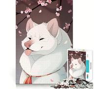 Puzzle Chien Blanc et Fleurs de Cerisier pour Adolescents 1000 Pièces Jeu Stimulant l'esprit Assemblage Solide et Sécurisé Activité de Partage en Famille (38x26cm)