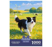 Puzzle Chien Border Collie avec 1000 Pièces pour Adultes,Prairie d’été Un Jeu De Dexérité Très Difficile Puzzle D'intelligence l'art De La Décoration Moderne 70x50cm/1000pcs