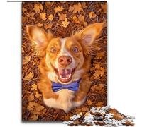 Puzzle Chien dans Les Feuilles mortes pour Adolescents 1000 pièces, Jouet éducatif et décompressant pour Anniversaire et Noël 26x38cm