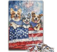 Puzzle Chien Drapeau américain 1000 pièces pour Adolescents, Jeu Stimulant et Jeu Familial avec pièces de Formes aléatoires entièrement emboîtables (38x52cm)