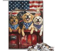 Puzzle Chien Drapeau américain pour Adolescents, 1000 pièces, activité familiale avec Affiche et fiche de Questions-réponses (à partir de 14 Ans) (26x38cm)
