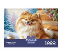 Puzzle Chien Mignon 1000 Pièces Difficile pour Adultes et Enfants - Spitz Nain (Quai en Bois Cosy) | Cadeau